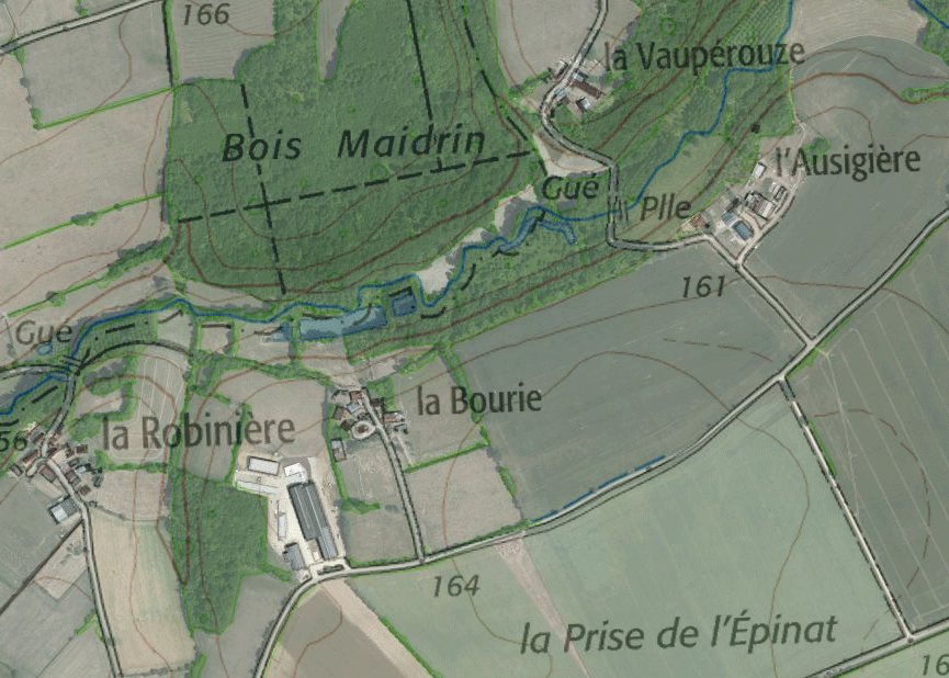 Source Geoportail - les hameaux de la robinière et de la bourie, commune de Chalandray